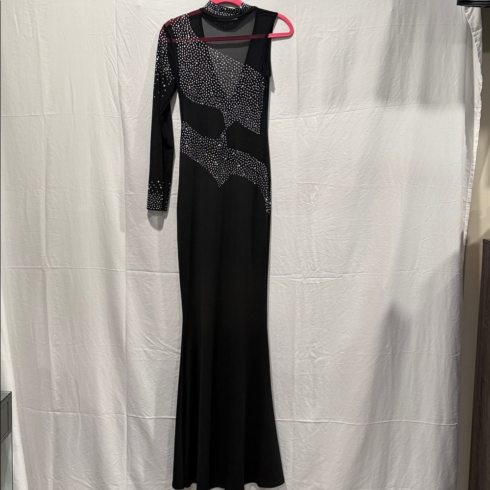 SHEIN Black Asymmetrical Dress with Silver Accents